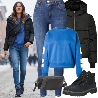 Outfity z džínu Zima s Černá Nafukovací Bund/Letní peřová bunda/Zimní Bund/Bunda z umělých vláken/Prošívaná Bunda/Puchová Bund/Podzimní bunda/Udržitelná bunda JdY "zimní oblečení"