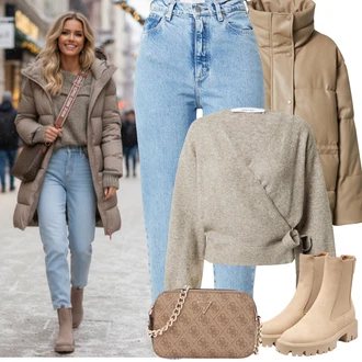 Outfit s Béžová/Khaki/Hnědá Chelsea Boty/Kožená bunda/Letní kotníková kozačka Only "zimní outfit"