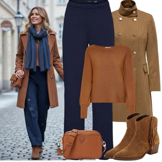 Bar Outfit s Tmavě modrá Pohodlná Kalhoty/Sportovní kalhoty/Tréninková Kalhoty/Žerzejová Kalhoty/Navlékací Kalhoty/Dlouhá Kalhoty/Rovná Kalhoty VERO MODA "zimní outfit"Look: Bar, Den na pláži, Koncert, Biřmování, Chatky, Elektro, Škola, 40. narozeniny