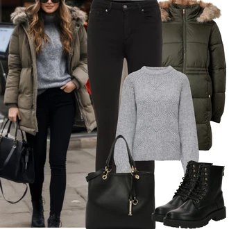 Outfit s Černá Jeggings/Džínové Legíny/Skinny Kalhoty/Legíny s Podšívkou/Legíny s Vysokým Pasem/Tregíny/Legíny s Rozparkem VERO MODA "zimní outfit"