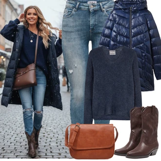 Outfit s Modrá/Tmavě modrá/Světle modrá Jednoduchý Svetr/Mohair Pullover/Kašmírový Svetr/Vlněný Svetr/Svetr z Jemné Pleteniny MOS MOSH "zimní oblečení"