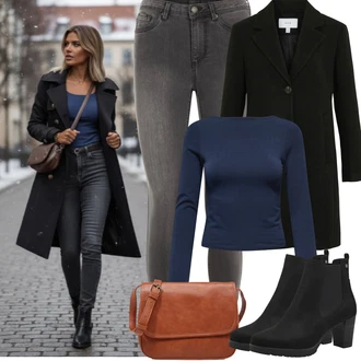 Outfit s Světle šedá/Šedá/Tmavě šedá Kalhoty Džínové Legíny/Jeggings/Skinny Kalhoty VERO MODA "zimní outfit"