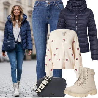 Bar Outfit s Modrá/Tmavě modrá/Světle modrá Džíny s Rozparkem/Push up Džín/Kožené Boty/Navlékací džíny/Kožená bunda/Zimní bunda/High Waist Džínové Kalhoty/Dámské Džíny s Délkou 7/8 Vila "zimní outfit"Look: Bar, Koncert, Škola, 18. narozeniny