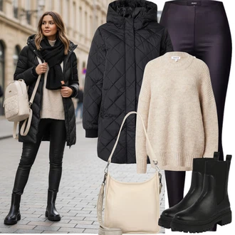 Outfit s Černá/Tmavě zelená/Tmavě šedá/Khaki Tregíny/Legíny Vinylový Legín/Legíny Kožený Vzhled/Legíny s Rozparkem/Kalhoty z Umělé Kůže/Kožený Legíny Object "zimní oblečení"