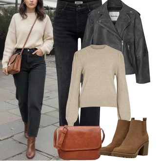 Jednobarevný Outfit s Hnědá/Béžová Bagetová taška/Taška/Klasická Taška Přes Rameno/Taška Na Notebook/Kancelářská Taška/Brašna/Sportovní Taška Přes Rameno About You "zimní oblečení"