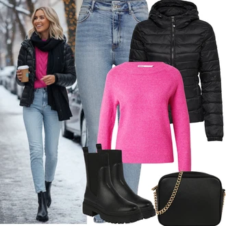 Outfity na zimu Elegantní Dlouhé s Černá/Bílá/Růžová Taška/Klasická Taška Přes Rameno/Malá Taška/Brašna/Sportovní Taška Přes Rameno About You "zimní outfit"Look: 20 léta, Klasické, Elegantní, Old Money, Nadrozměrné