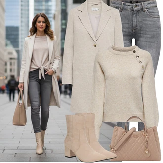 Outfit s Šedá/Béžová/Hnědá/Khaki Kašmírový Kabát/Tweedový Kabát/Letní Kabát/Pletený Kabát/Lehký Kabát/Vlněný Kabát/Kabát Bouclé/Blazerový Kabát/Vlněný Kabát Only "zimní oblečení"