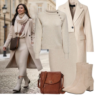 Outfity pro desetiletí Móda pro plnoštíhlé s Béžová/Khaki/Hnědá Pletená sukně/Vlněná Sukně Vila "zimní oblečení"
