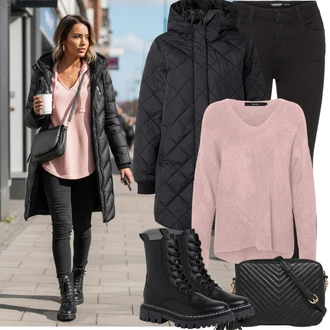 Outfit s Černá Úzká Kalhoty/Jeggings/Tregíny/Skinny Kalhoty/Legíny s Rozparkem/Džínové Legíny/Push up Kalhoty VERO MODA "zimní outfit"