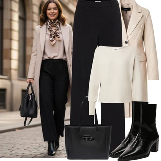 Kulatý výstřih Outfit s Hnědá/Béžová/Khaki Jednoduchý Svetr/Svetr Carmen/Kašmírový Svetr/Basic Svetr/Kašmírový Svetr/Svetr s Kulatým Výstřihem/Svetr z Jemné Pleteniny Only "zimní outfit"