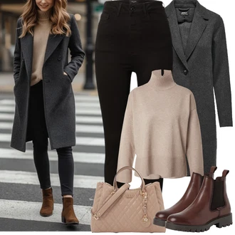 Outfit s Černá Kožené Boty/Sweat Džíny/Termální Džíny/Motorkářské Džíny/Kožená bunda/High Waist Džínové Kalhoty VERO MODA "zimní outfit"