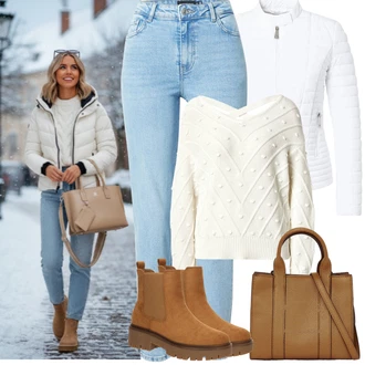 Outfity z džínu Zima s Bílá/Krémová Letní peřová bunda/Bunda s Bočním Zipem/Bunda z umělých vláken/Termo Bund/Prošívaná Bunda Guess "zimní oblečení"