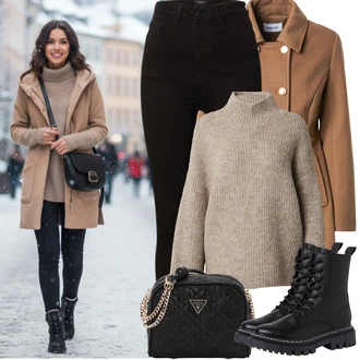 Venkovní Outfit s Černá Kožené Boty/Sweat Džíny/Termální Džíny/Motorkářské Džíny/Kožená bunda/High Waist Džínové Kalhoty VERO MODA "zimní oblečení"Look: Styl, Cool, Disko, Venkovní, Bezešvé