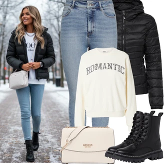 Outfity z džínu Zima s Černá Prošívaná Bunda/Termo Bund/Udržitelná bunda/Puchová Bund/Letní peřová bunda/Bunda s Kapucí/Péřová Bunda/Zimní Bund/Bunda z umělých vláken/Nafukovací Bund/Sbalitelné Bund Only "zimní oblečení"