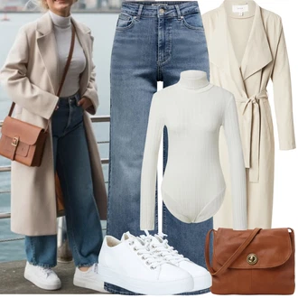 Zapínání na knoflíky Outfit s Bílá/Krémová Tričko & Top Pletený top/Roláková Košile Edited "zimní outfit"