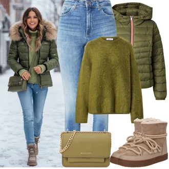 Outfit s Světle Modrá/Modrá Džíny s Rozparkem/Džíny s Dírou/Push up Džín/Kožené Boty/Navlékací džíny/Kotníková Bota/Kožená Pánská Bund/Kožená bunda/Zimní bunda/High Waist Džínové Kalhoty VERO MODA "zimní outfit"