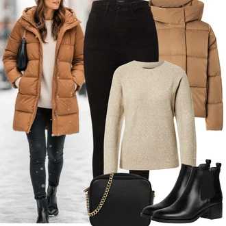 Outfity na zimu Elegantní Dlouhé s Černá/Bílá/Růžová Taška/Klasická Taška Přes Rameno/Malá Taška/Brašna/Sportovní Taška Přes Rameno About You "zimní oblečení"Look: 20 léta, Klasické, Elegantní, Old Money, Nadrozměrné