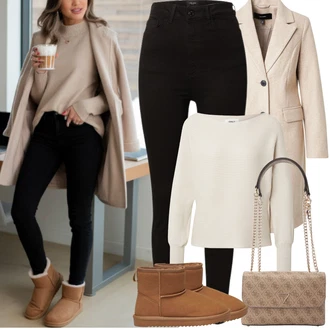 Móda pro plnoštíhlé Outfit s Hnědá/Béžová/Khaki Jednoduchý Svetr/Svetr Carmen/Kašmírový Svetr/Basic Svetr/Kašmírový Svetr/Svetr s Kulatým Výstřihem/Svetr z Jemné Pleteniny Only "zimní oblečení"