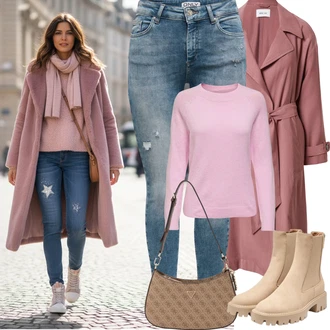 Kulatý výstřih Outfit s Růžová Jednoduchý Svetr/Mohair Pullover/Svetr na kojení/Basic Svetr/Kašmírový Svetr/Svetr s Kulatým Výstřihem/Termo Svetr/Vlněný Svetr/Svetr z Jemné Pleteniny Only "zimní outfit"