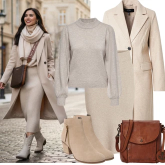 Old Money Outfit s Hnědá/Béžová/Khaki Kozačka Kožená kotníková bota/Plochá Kotníková Bota/Letní kotníková Kozačka/Kozačka se zipem/Kotníková Bota s Podšívkou About You "zimní outfit"Look: Cool, Krásný, Old Money, Chytrý příležitostný, Western