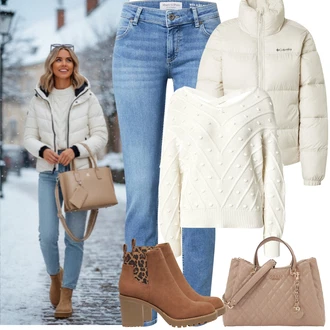 90tá léta, Styl Outfit s Světle modrá/Modrá Džíny s Rozparkem/Džín s Nízkým Pasem/Push up Džín/Kožené Boty/Slim Fit Džíny/Kotníková Bota/Džíny s Nízkým Sedem/Džíny Regular Fit/Kožená bunda/Zimní bunda Marc O'Polo "zimní outfit"Look: Styl, Ležérní, Cool, Moderní, Mom, Krásný, Old Money