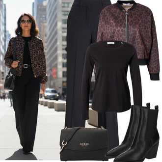 Kulatý výstřih Outfit s Černá/Hnědá Pletené tričko/Košile s dlouhým rukávem/Roláková Košile/Sportovní top/Tričko/Jednoduchý top/Funkční tričko/Dlouhá košile/Košilový top Marc O'Polo "zimní outfit"