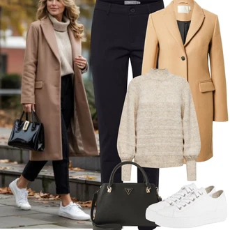 Outfit s Bílá/Krémová/Stříbrný Úzká teniska/Teniska na platformě/Tenisky s Bočním Zipem/Nízká Teniska/Kožené tenisky/Plátěná teniska Paul Green "zimní outfit"