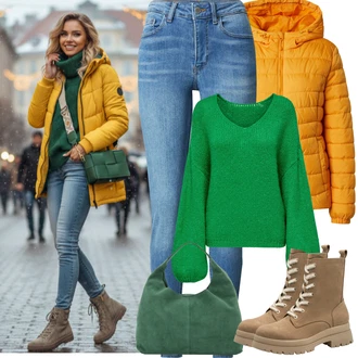 Jednobarevný Outfit s Žlutá/Oranžová Nezařazené About You "zimní oblečení"