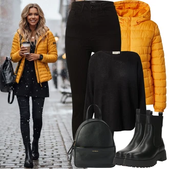 Outfity z džínu Zima s Žlutá/Oranžová About You "zimní oblečení"