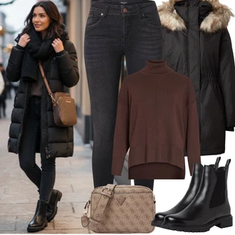 Outfit s Černá Chelsea Boty/Kožená bunda Tamaris "zimní oblečení"