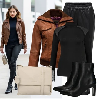 Bikerjas voor dames, kunstleren damesjack met capuchon en lange mouwen, funky motorjas, slimfit, trendy functionele jas voor buiten, overgangsjas, Kaki, L