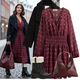 Produktbild von Weihnachtskleid Damen Mit Rentier & Schneeflocken Motiv | Langarm Minikleid Für Festtage | Warm & Bequem