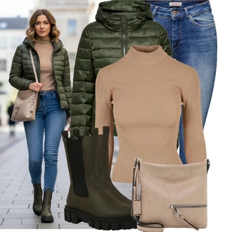 Outfit s Hnědá/Khaki/Béžová Sveter Svetr s límečkem/Jednoduchý Svetr/Basic Svetr/Rolák/Svetr z Jemné Pleteniny About You "Zimní look" Outfit s Hnědá/Khaki/Béžová Sveter Svetr s límečkem/Jednoduchý Svetr/Basic Svetr/Rolák/Svetr z Jemné Pleteniny About You "Zimní look"