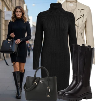 S volány Outfit s Černá Ovčí Kožešinová Bota/Bota na Platformě/Jezdecká Bota/Dlouhá Kozačka/Klasická kozačka/Kozačka po Kolena/Bota se širokým nohavici/Kozačka se zipem Tamaris "Cool každodenní outfit"