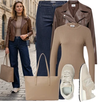 Výstřih na ramena Outfit s Hnědá/Béžová/Šedá/Khaki Pletený Top/Pletené tričko JdY "Cool každodenní outfit"
