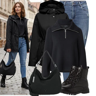 Styl Outfit s Modrá/Světle modrá Dámské Džíny s Délkou 7/8/Kožená bunda/High Waist Džínové Kalhoty/Push up Džín/Džíny s Rozparkem/Zkrácené Džíny/Kožené bundy/Kotníková Bota/Džíny s Dírou Only "Cool každodenní outfit"