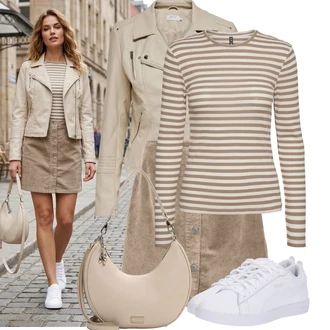 Kůže Outfit s Krémová/Bílá Nízká Teniska/Kožené Tenisky/Úzká Teniska Puma "Cool každodenní outfit"