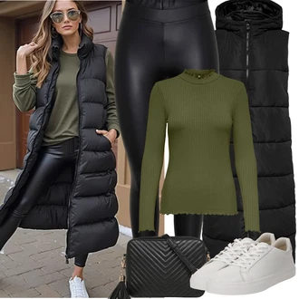 Outfit s Černá Legíny Vinylový Legín/Kožený Legíny/Neprůhledný Legíny/Legíny Kožený Vzhled/Formovaná Legína/Latexové Legíny Pieces "Jarní Outfit"