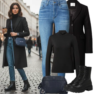 Lumberjack Outfit s Černá Šněrovací Kotníková Bota/Bota na Platformě/Šněrovací Kozačka na Platformě/Bojová Bota About You "Jarní Outfit"