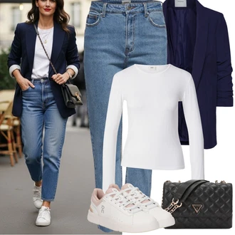 Outfit s Modrá/Světle Modrá Mom Jean/Boyfriend Džínové kalhoty/Vintage džíny/Dad Džíny/Zužující se Džíny/Formální Košile/Džíny s Rozparkem/Zkrácené Džíny/Girlfriend Džíny Only "Jarní Outfit"