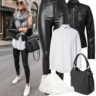 Lesk Outfit s Černá/Červená Motorkářské Bund/Motorkářská bunda/Kožené Bund Bunda z Umělé Kůže Only "Jarní Outfit"