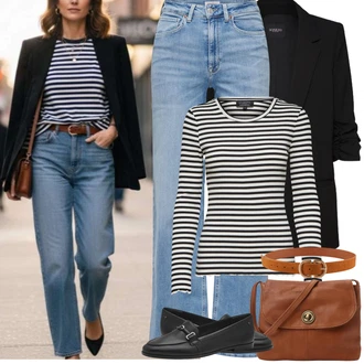 7/8 délka Outfit s Světle modrá Zkrácené Džíny/Džíny Volného Střihu/Džíny s Rozparkem/Vintage džíny/Zvonové Džíny/Džín s Širokou Nohavicí/Dad Džíny/Džíny Culottes/Dámské Džíny s Délkou 7/8/Pánské tričko Only "Jarní Outfit"