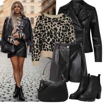 Outfit s Černá Kotníková Bota s Podšívkou/Kožená Kotníková Bota/Chelsea Boty/Gumová Kotníková Bota/Kožená bunda Only "Jarní Outfit"