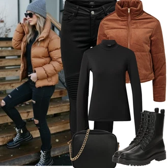 Outfity z džínu Zima s Červená/Hnědá/Oranžová Manšestrová Bunda/Krátký Bund/Udržitelná bunda/Plyšová Bund/Krátký Bund/Podzimní bunda About You "Jarní Outfit"