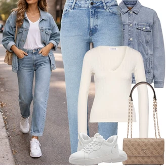 Výstřih na ramena Outfit s Bílá/Hnědá/Béžová/Khaki Pletený Top/Krajkované tričko/Top Na Party/Roláková Košile/Krajkový Top/Dlouhý Top Edited "Jarní Outfit"