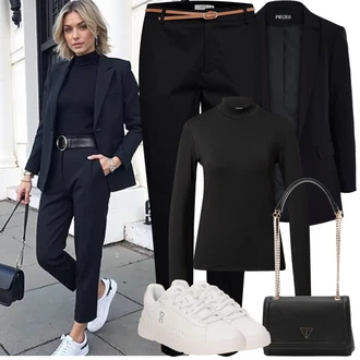 Outfit s Černá Chinos/Bengaline Kalhoty/Obleková Kalhoty/Úzká Kalhoty/Navlékací Kalhoty/Business Kalhoty B.young "Jarní Outfit"