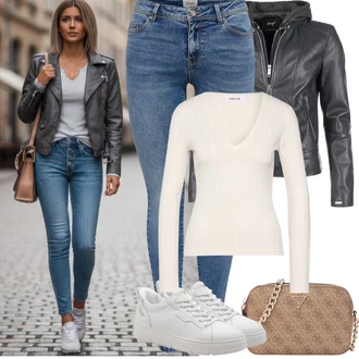 Výstřih na ramena Outfit s Bílá/Hnědá/Béžová/Khaki Pletený Top/Krajkované tričko/Top Na Party/Roláková Košile/Krajkový Top/Dlouhý Top Edited "Jarní Outfit"