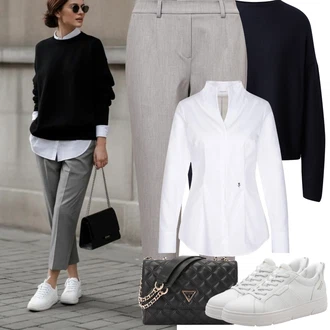 Outfit s Šedá/Béžová/Světle šedá/Hnědá Mušelínové kalhoty/Rovná Kalhoty/Lněné Kalhoty/Chinos/Business Kalhoty/Úzká Kalhoty/Navlékací Kalhoty/Obleková Kalhoty/Kalhoty se Štěrbinou/Kalhoty s nášivkou uprostřed/Bengaline Kalhoty Object "Jarní Outfit"