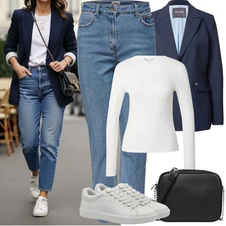 Outfit s Modrá/Světle Modrá Mom Jean/Boyfriend Džínové kalhoty/Vintage džíny/Dad Džíny/Zužující se Džíny/Formální Košile/Džíny s Rozparkem/Zkrácené Džíny/Girlfriend Džíny Only "Jarní Outfit"