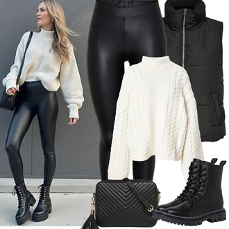 Outfit s Černá Legíny Vinylový Legín/Kožený Legíny/Neprůhledný Legíny/Legíny Kožený Vzhled/Formovaná Legína/Latexové Legíny Pieces "Jarní Outfit"